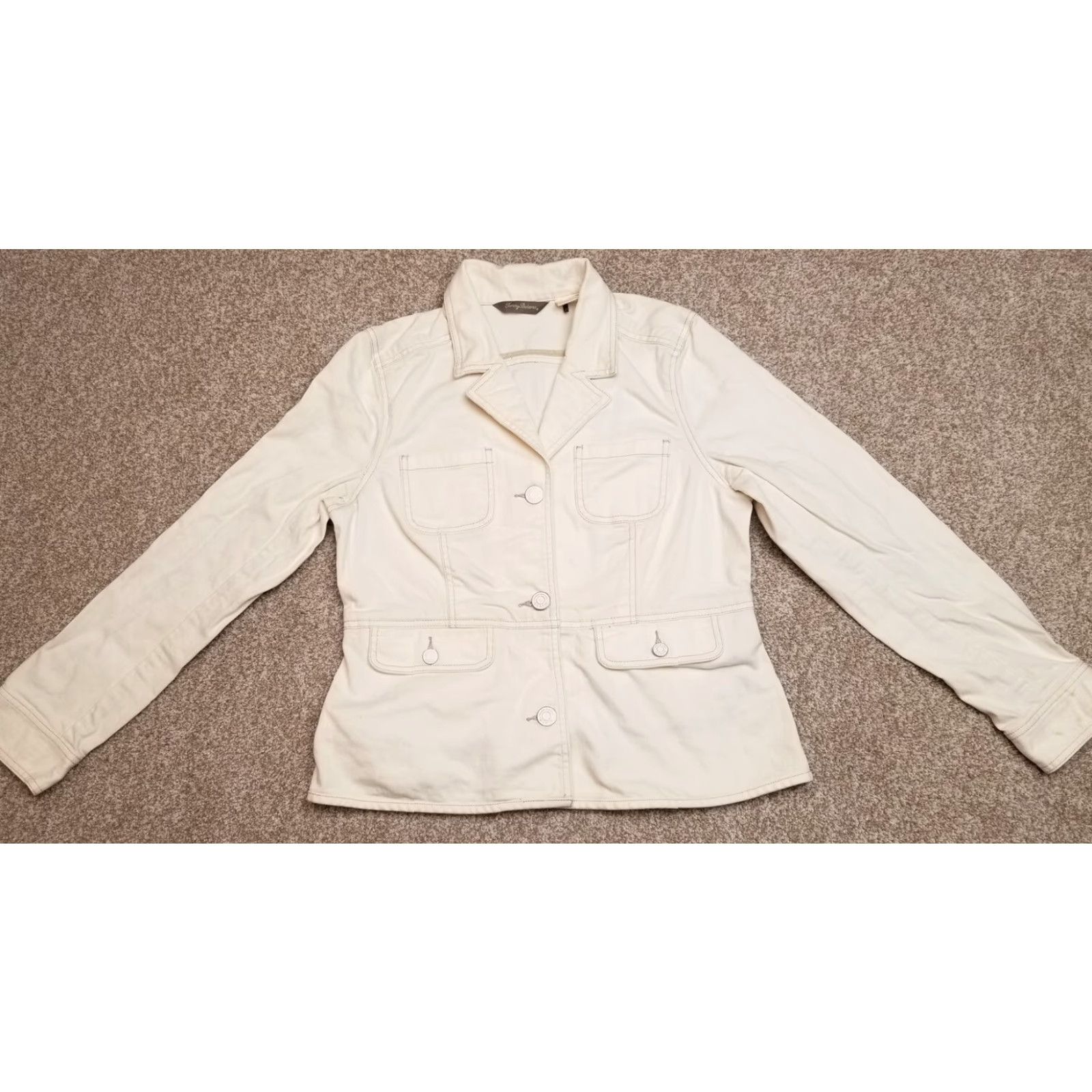 Tommy Bahama VINTAGE Tommy Bahama Jacket Womens 14 Cream Canvas Cotton Button Casual Long Sleeve Size XL / US 12-14 / IT 48-50 - 6 Thumbnail