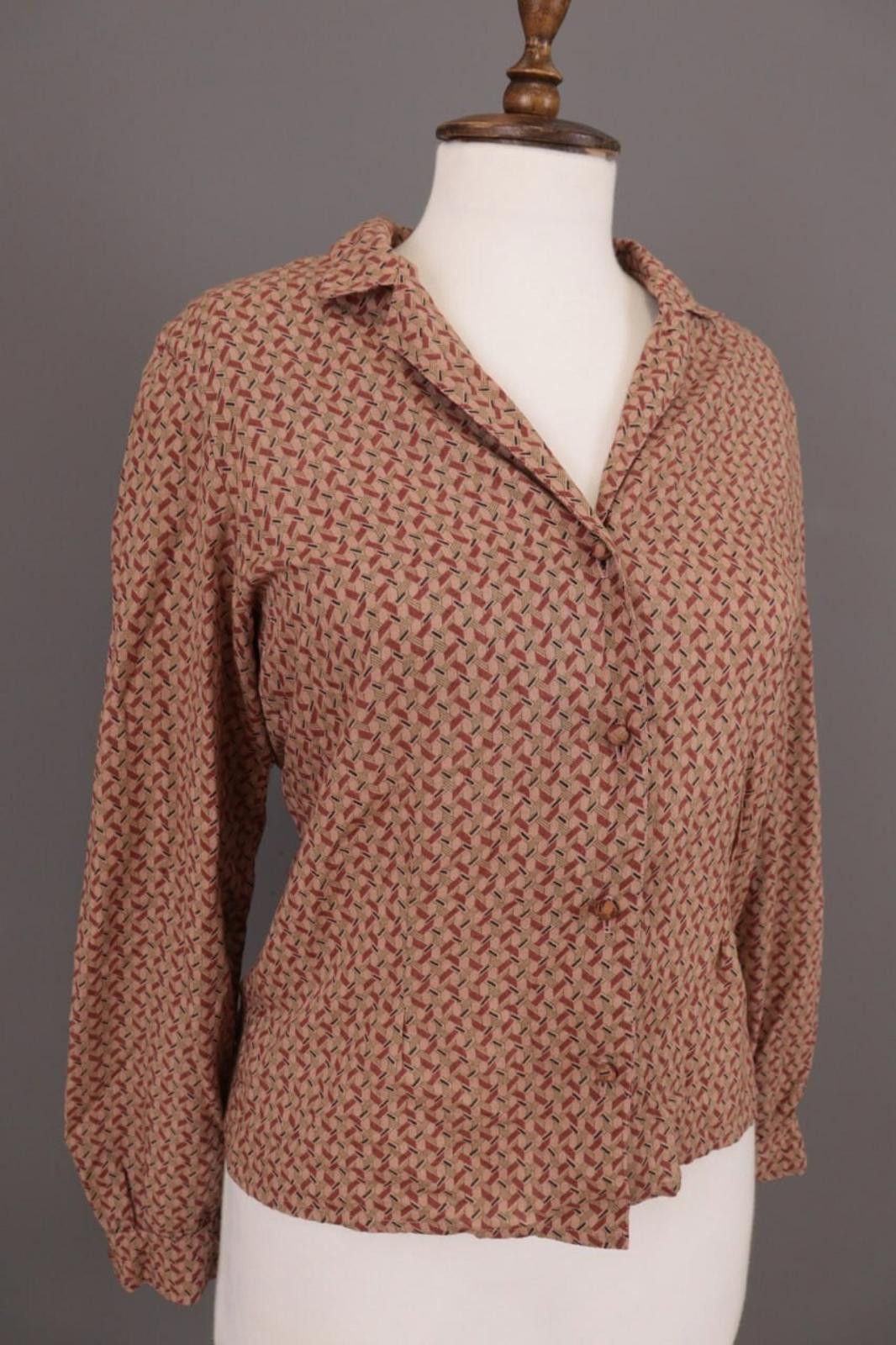 Designer Max Studio Brown Printed Button Down Blouse Shirt Size XS Size XS / US 0-2 / IT 36-38 - 6 Thumbnail