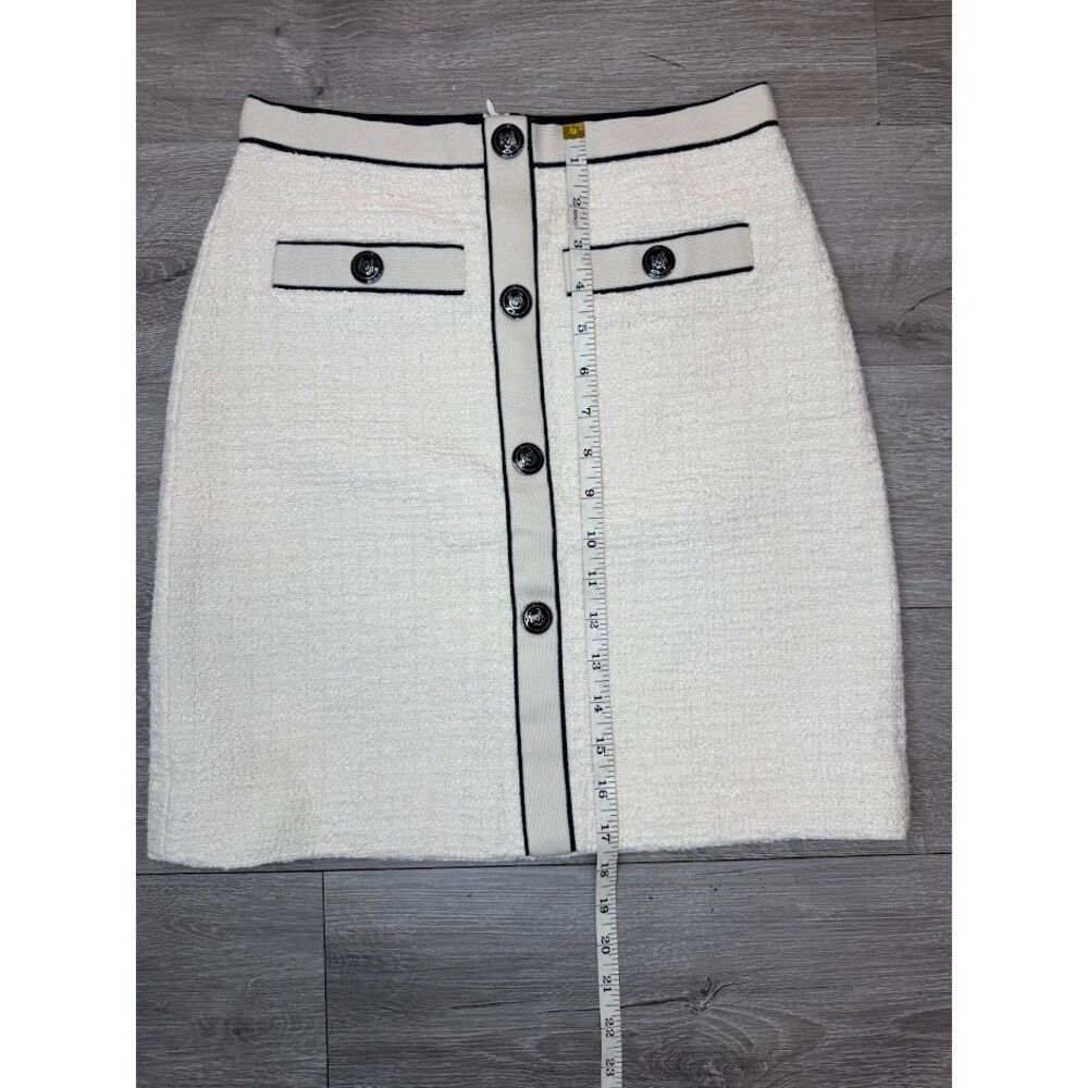 Sandro Cream Tweed Mini Skirt Contrast Trim Button Detail Parisian Size 26" / US 2 / IT 38 - 7 Thumbnail