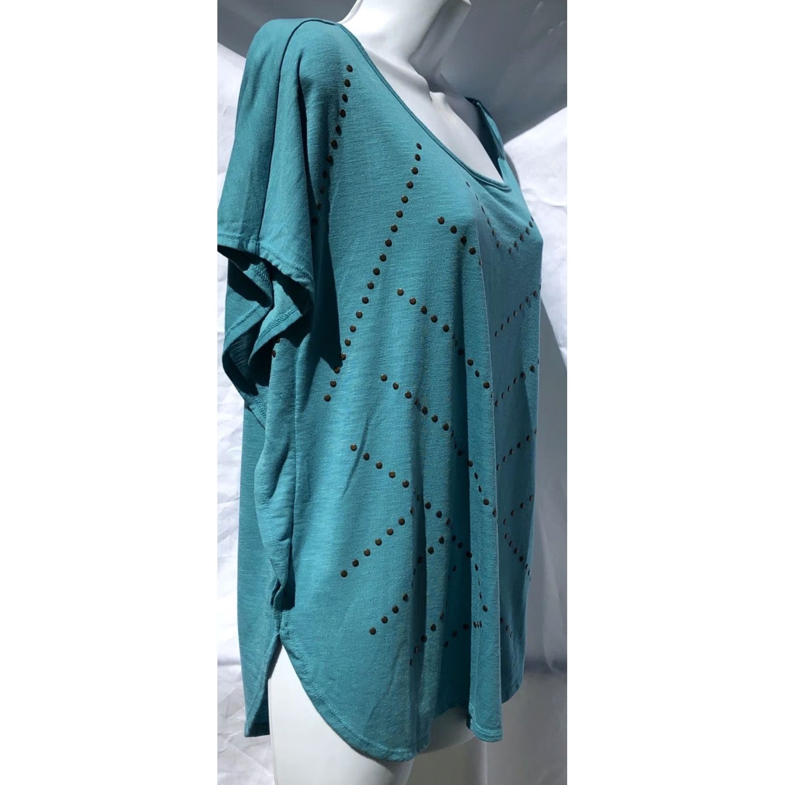 Altea Bit & Bridle Cap Womens L Aqua Top Teal Studded Scoop Neck Flutter Dolman Sleeve Western Capsule Size L / US 10 / IT 46 - 2 Thumbnail