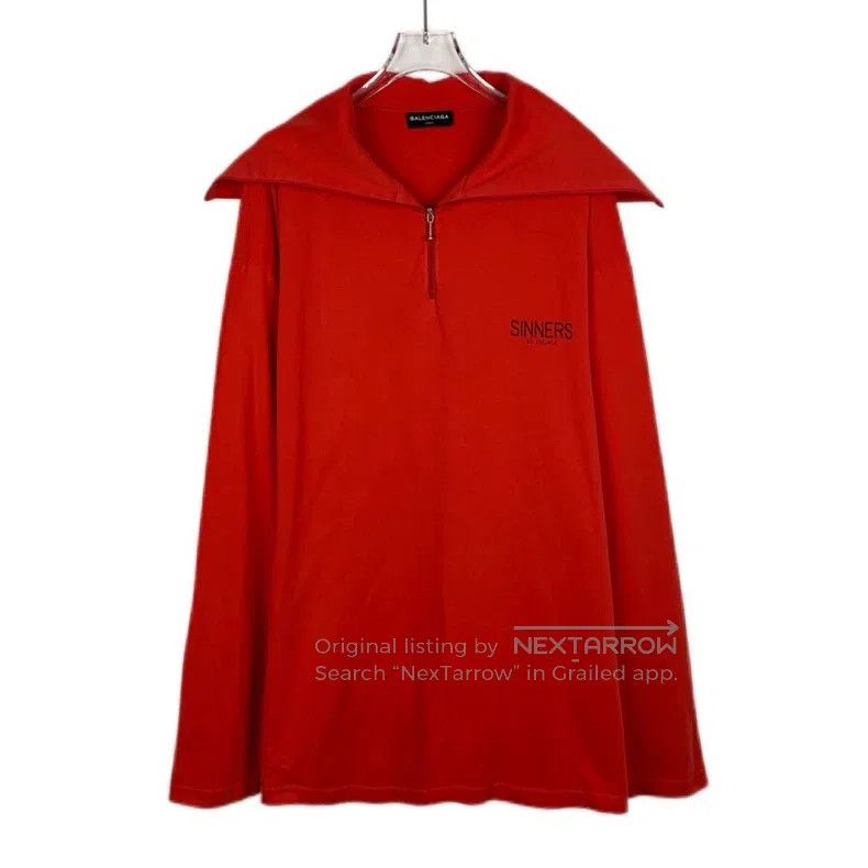 Balenciaga Balenciaga Red Logo Letter Big Collar Semi-Zip Cotton Long Size US L / EU 52-54 / 3 - 1 Thumbnail