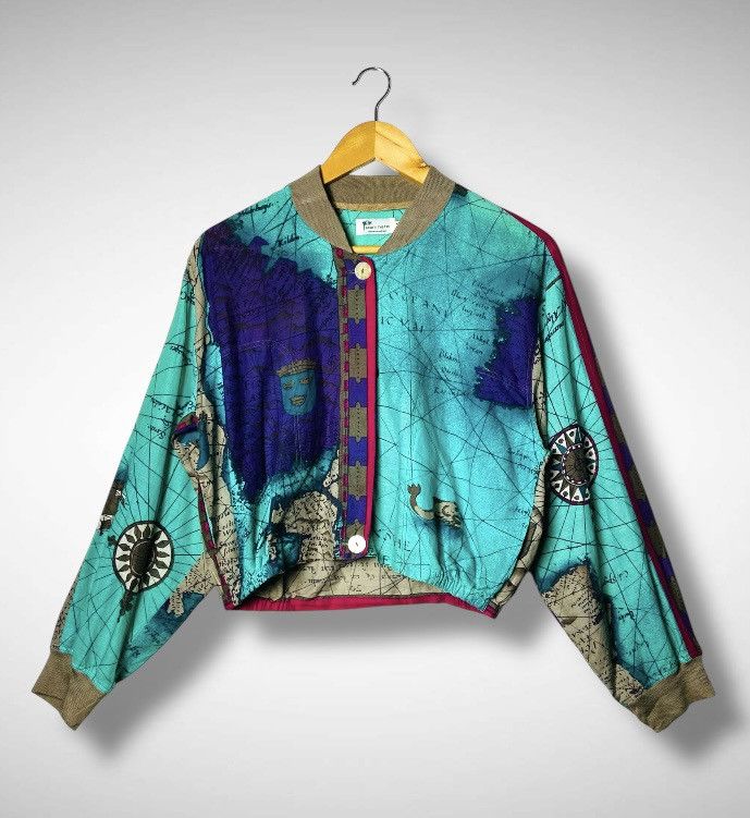 FunSet of Art 80s Paninaro Map Print Cropped Bomber Jacket-Martin Epsilon Size L / US 10 / IT 46 - 1 Thumbnail