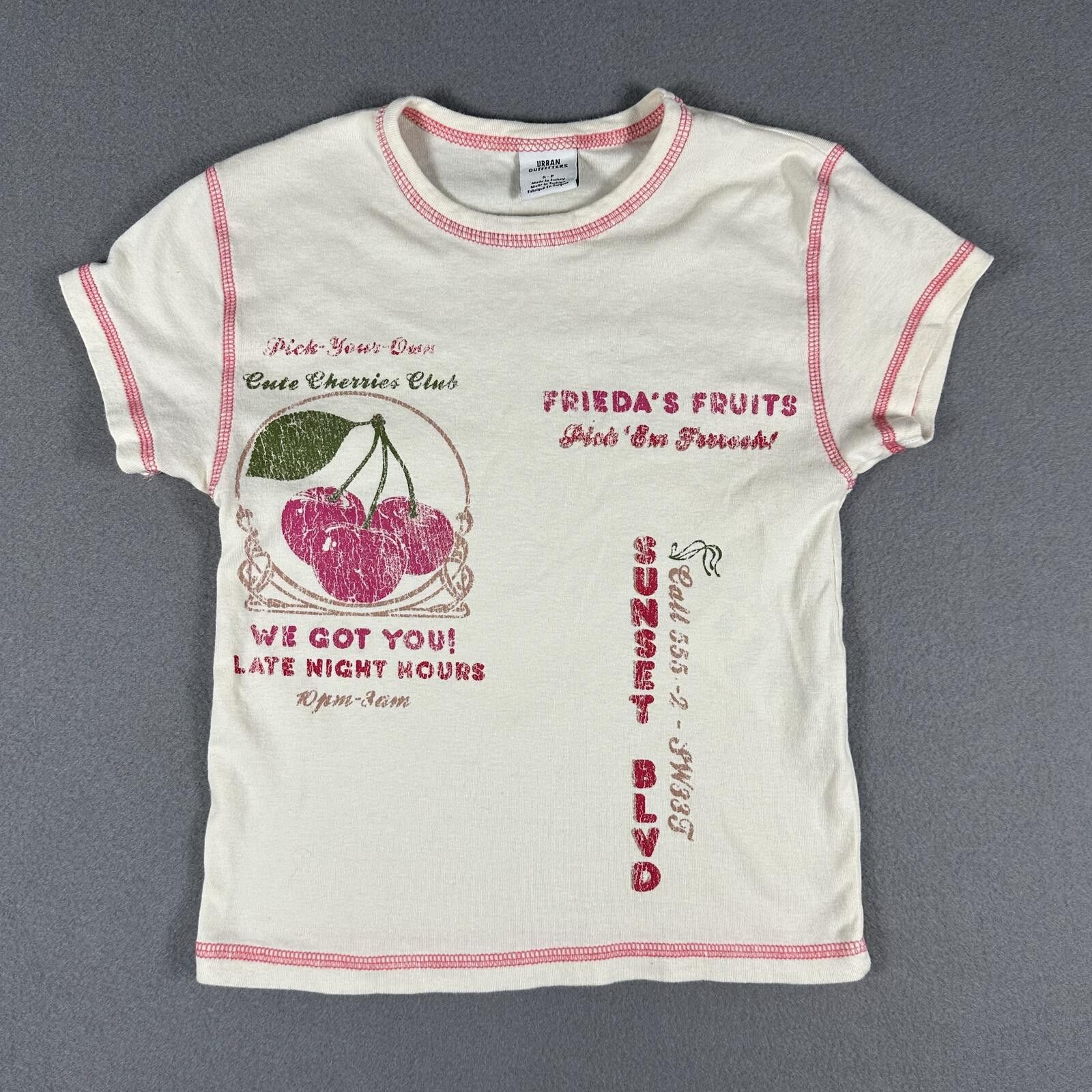 Urban Outfitters Urban Outfitters Women’s Baby Tee Cherry Graphic Cream Red Size S / US 4 / IT 40 - 1 Thumbnail