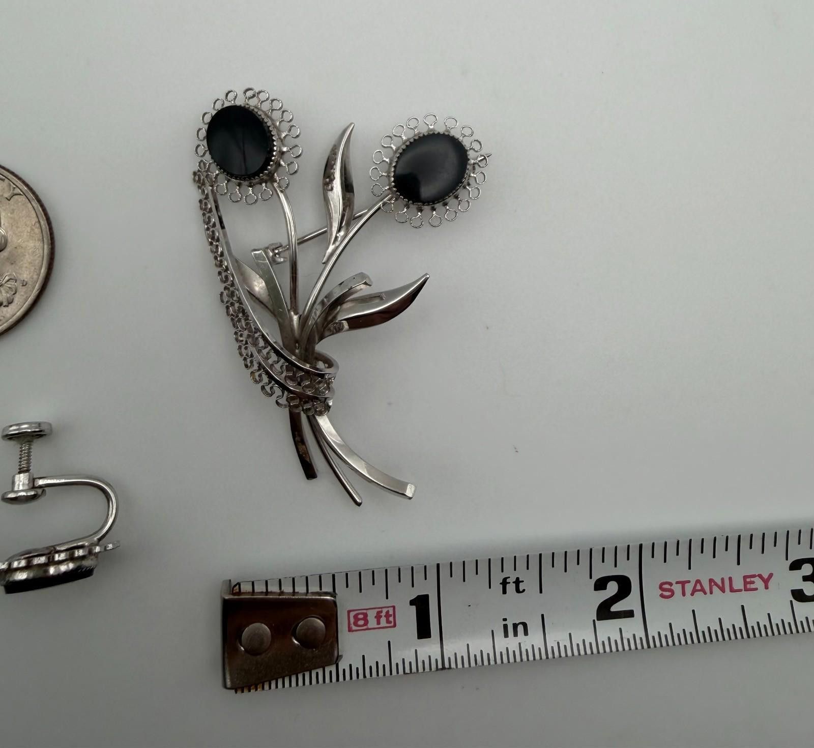 Other Star Art 925 Silver Black Onyx Brooch & Screwback Earrings Size ONE SIZE - 6 Thumbnail
