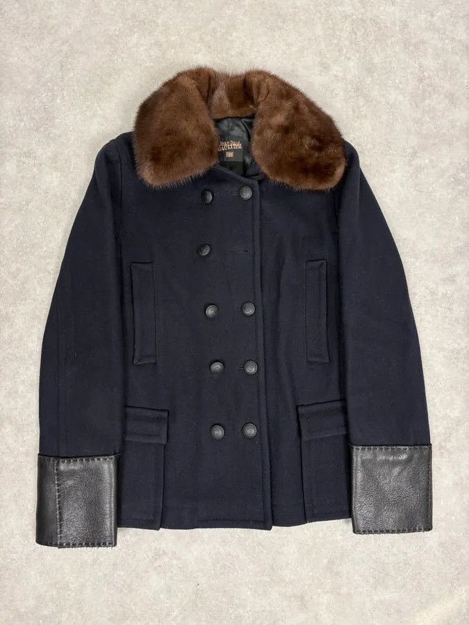 Jean Paul Gaultier 2000s Jean Paul Gaultier Navy Wool Leather Cuff Blazer Size 40R - 1 Thumbnail