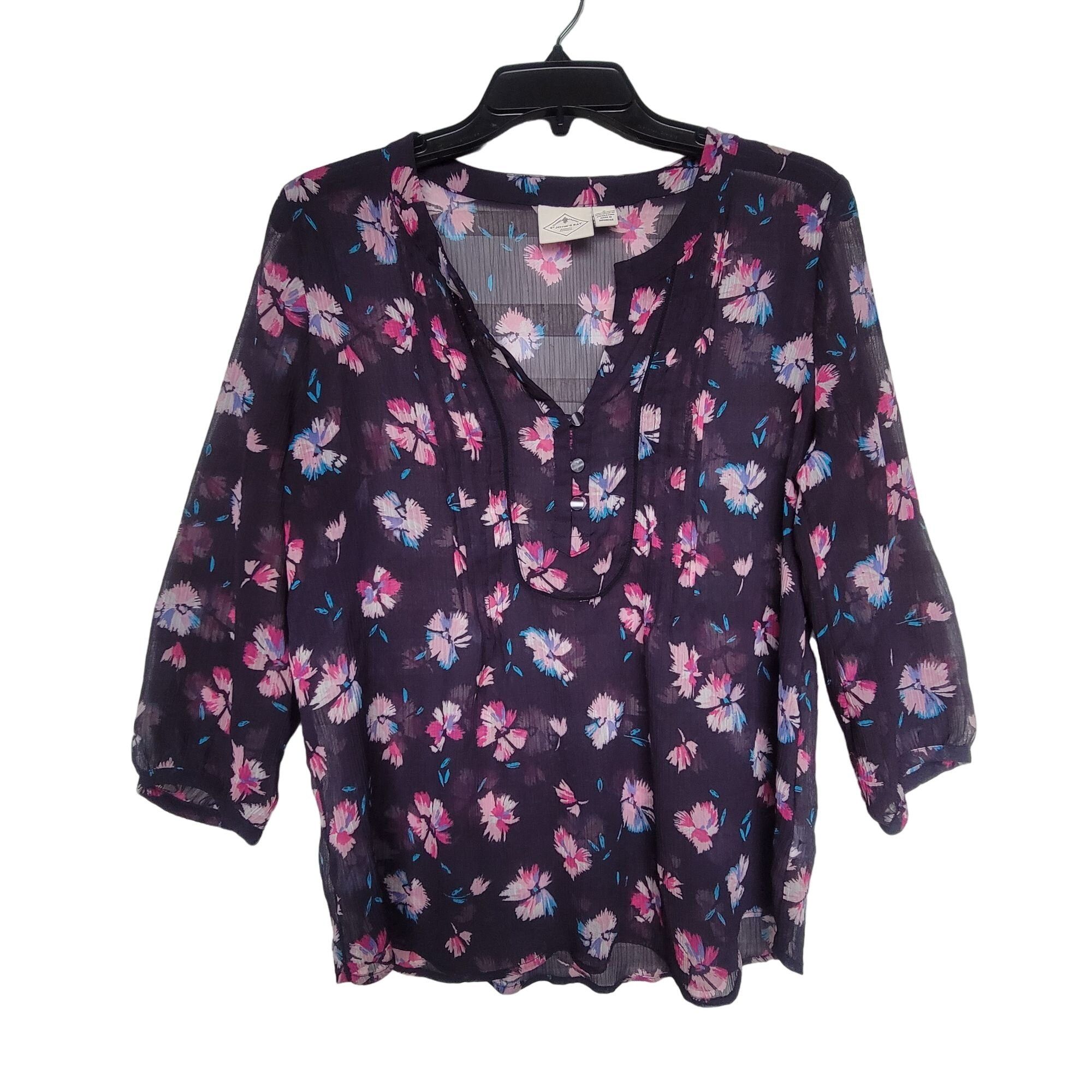 Other ✨Sz S St. John's Bay Women's Navy Blue Floral 3/4 Sleeve Bl Size S / US 4 / IT 40 - 1 Thumbnail