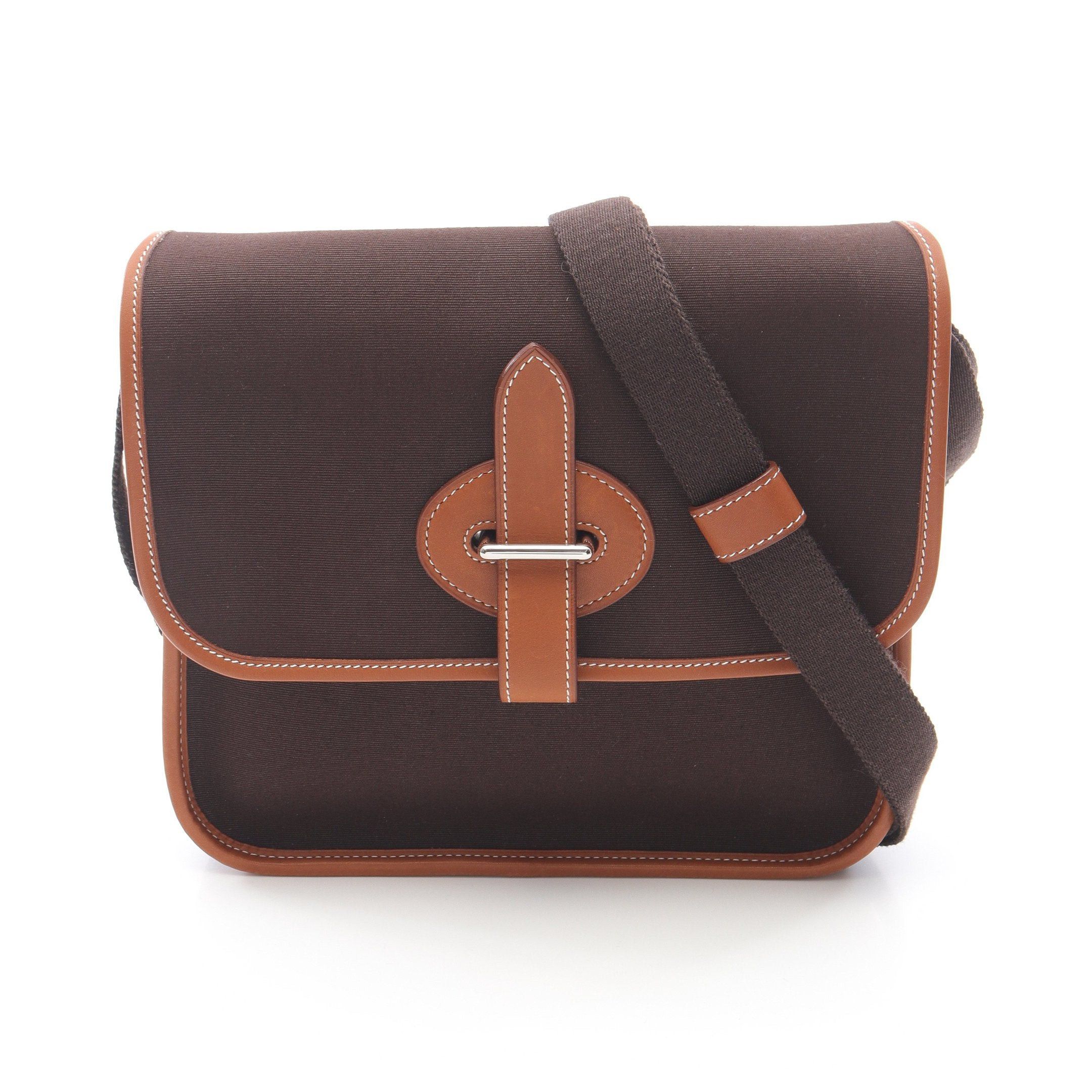 Hermes Hermes Buenaventura Pm Forbe Shoulder Bag Toile Officier Veau Barenia Dark Brown Silver Hardware Size ONE SIZE - 1 Thumbnail