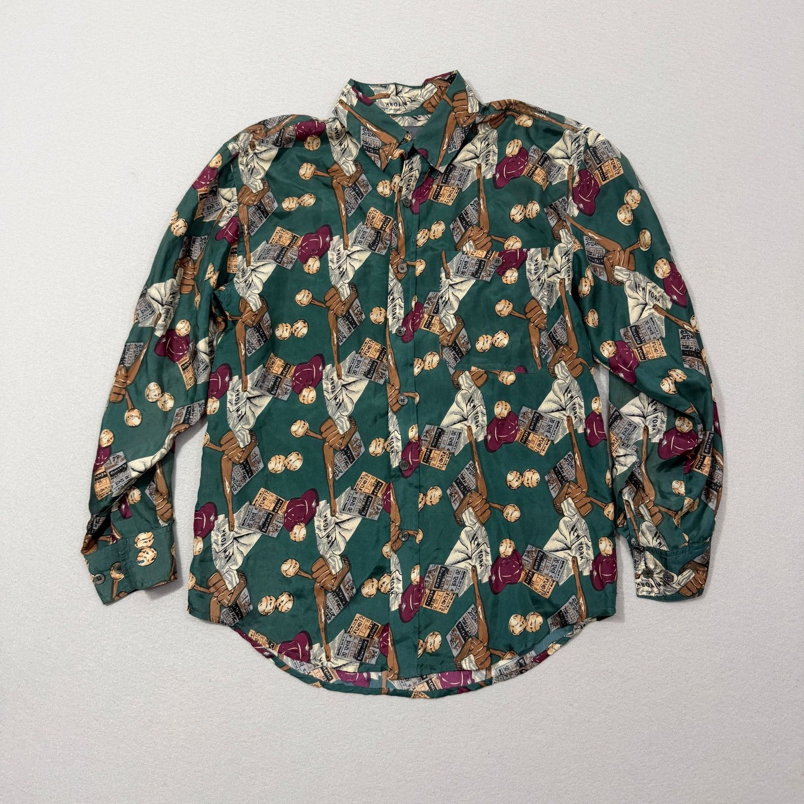 Vintage Vintage In Stock Baseball 100% Silk Button Shirt Medium Size US M / EU 48-50 / 2 - 1 Thumbnail
