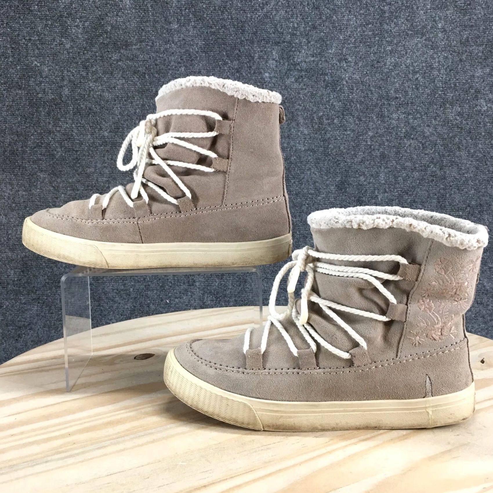 Toms TOMS Winter Boots Womens 7.5 Alpine Desert Taupe Lace Up Suede Faux Shearling Desert Boots Size US 8 / IT 38 - 2 Thumbnail
