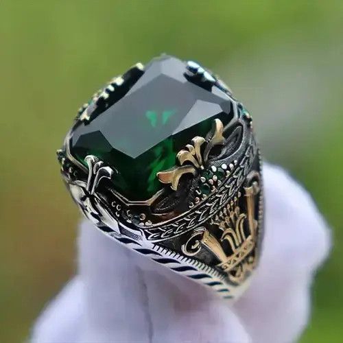 Japanese Brand Mystic Zircon Green Color Carved Ring (size 7-12) Size ONE SIZE - 1 Thumbnail