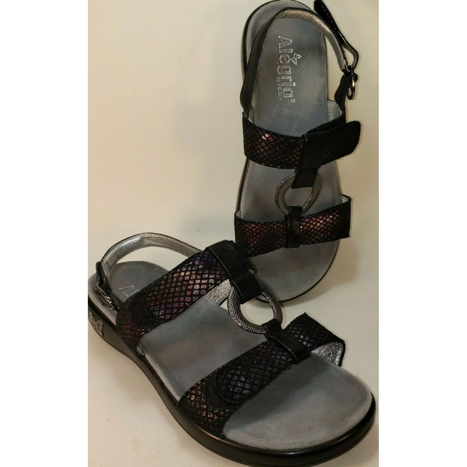 Vintage Alegria Womens Sandal Slingback Strappy Black Iridescent Reptile Size 8.5M 39EU Size US 9 / IT 39 - 6 Thumbnail