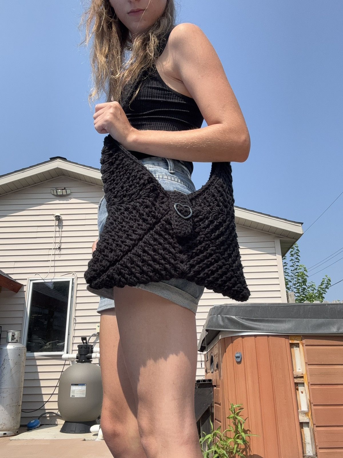 Handmade Crochet Original Black Purse Size ONE SIZE - 3 Thumbnail
