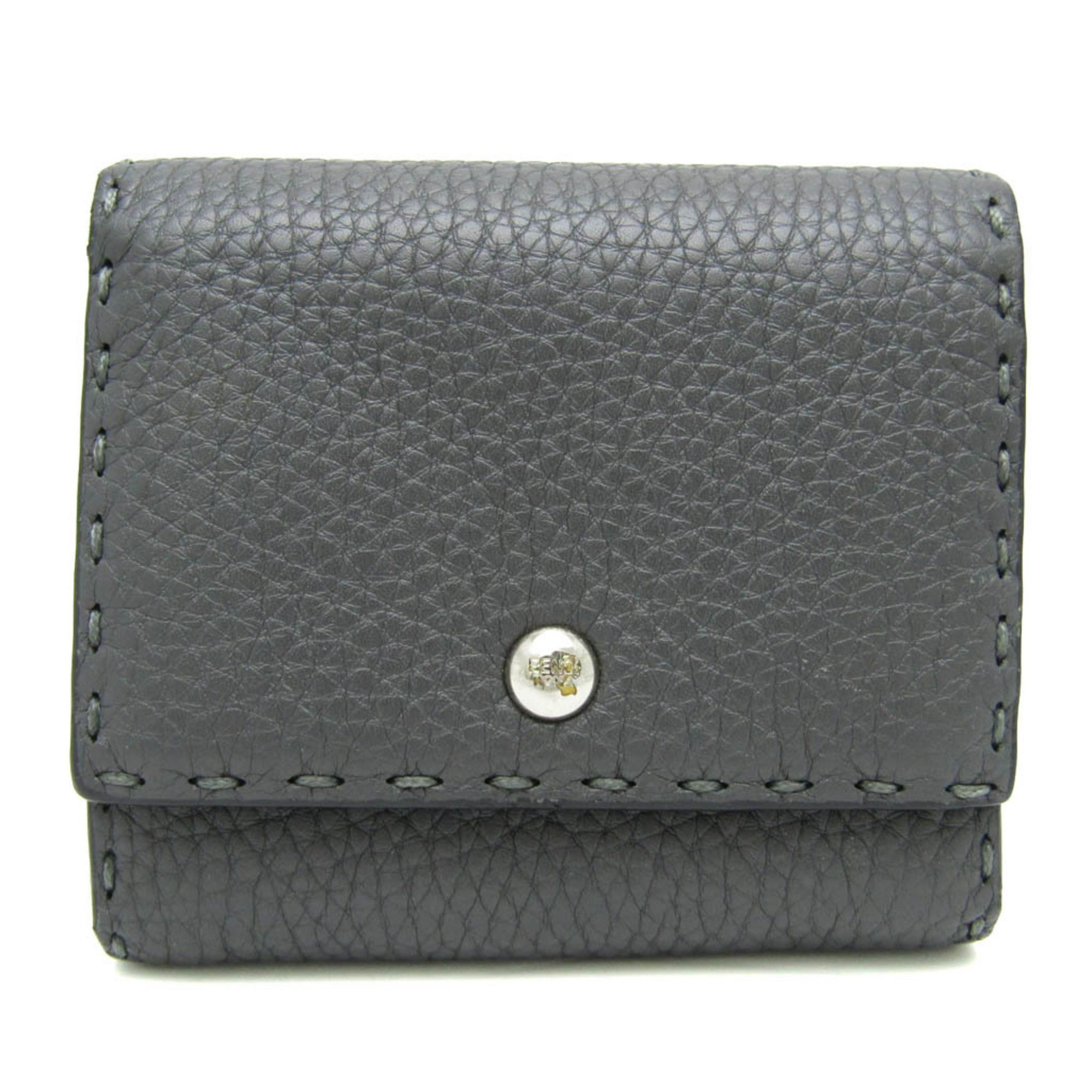 Fendi Selleria 8M0339 WomenMen Leather Wallet (bi-fold) Dark Gray