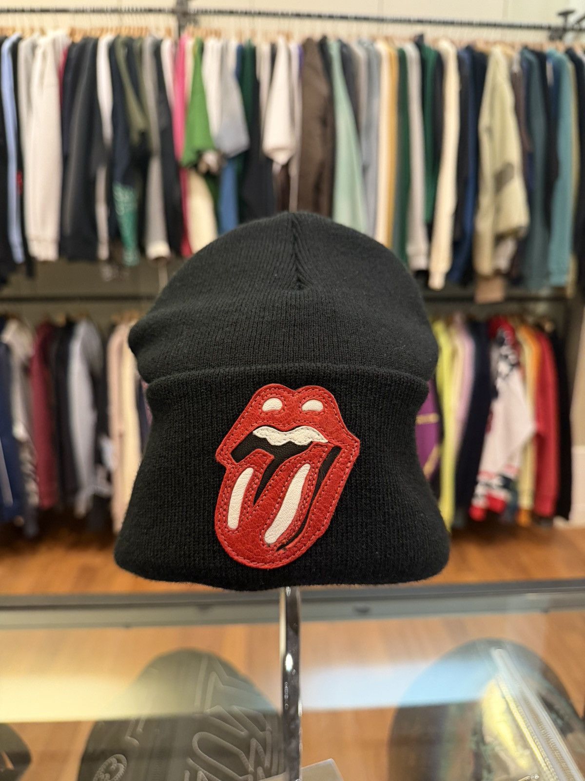 Chrome Hearts Chrome Hearts Rolling Stones Leather Patch Beanie - Black Size ONE SIZE - 1 Thumbnail