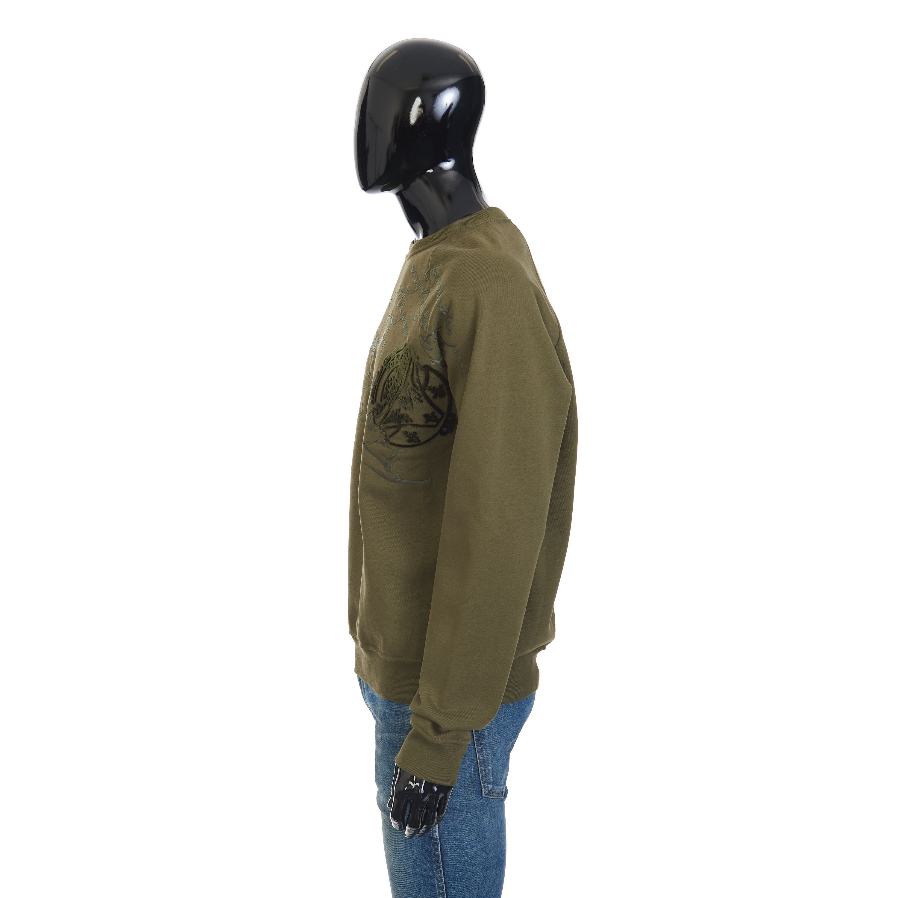 Berluti Embroidered Scritto Sweatshirt In Khaki Green Cotton Size US M / EU 48-50 / 2 - 3 Thumbnail