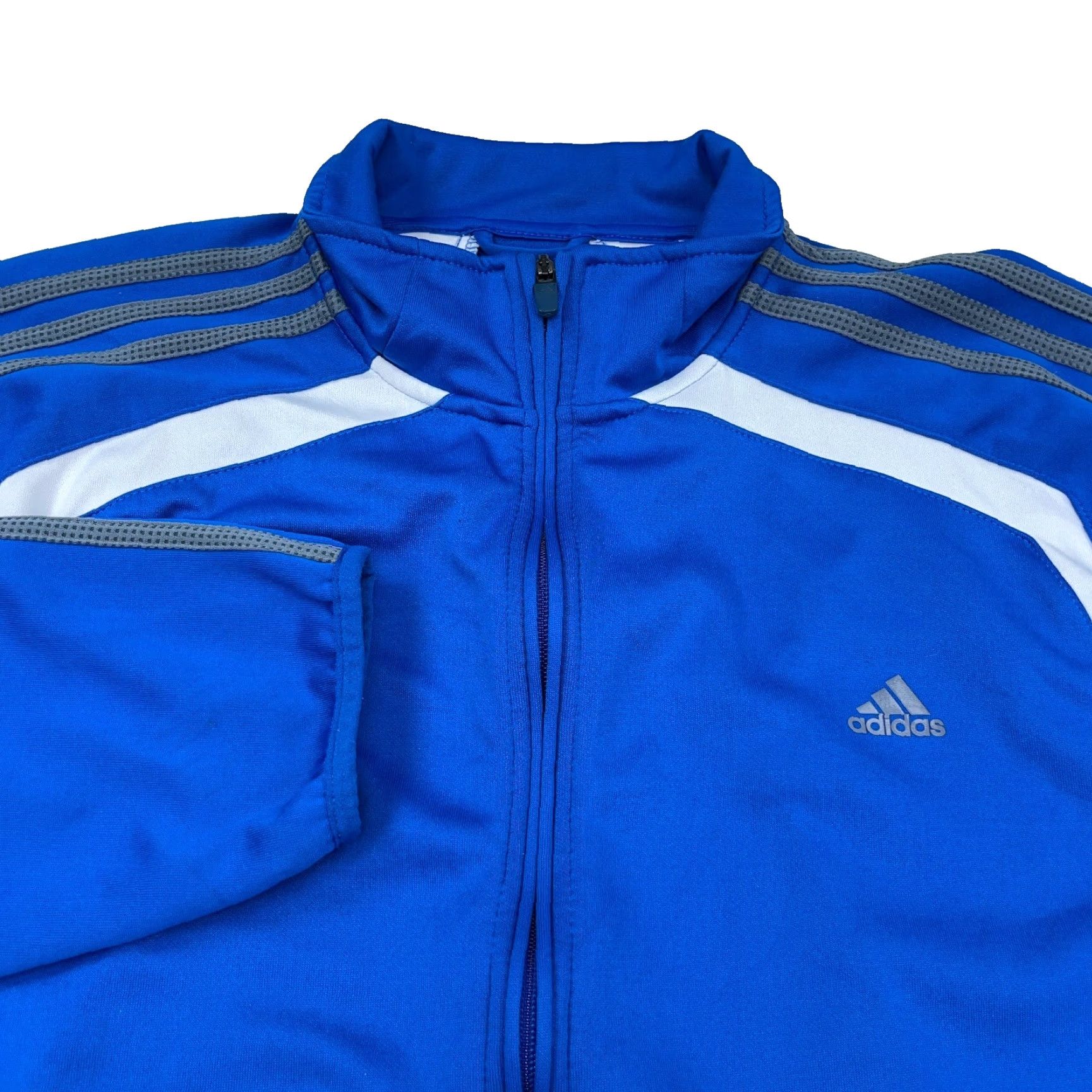 Adidas Adidas Track Jacket Men 2XL Royal Blue Gray Full Zip Sweatshirt Warm Up Run Shirt Jacket Size US XXL / EU 58 / 5 - 4 Thumbnail