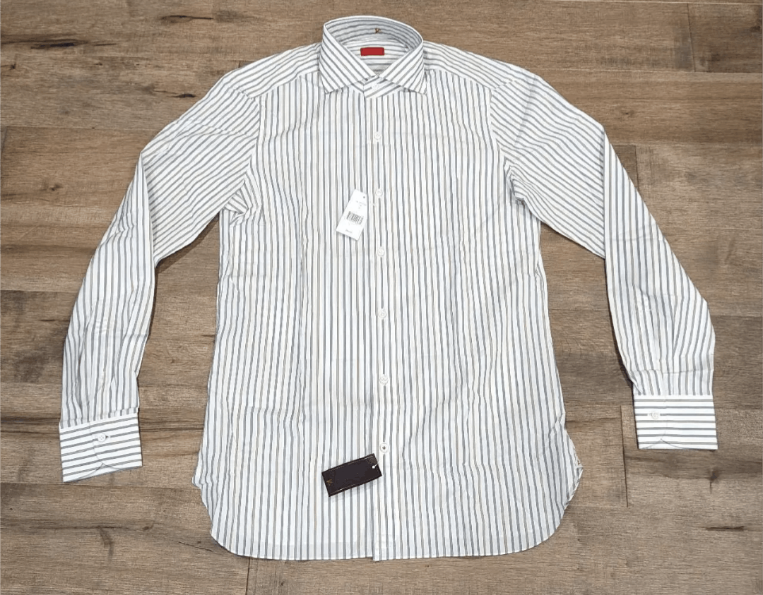 ISAIA Bengal Striped LS Button Up Shirt Blue 39 US Medium