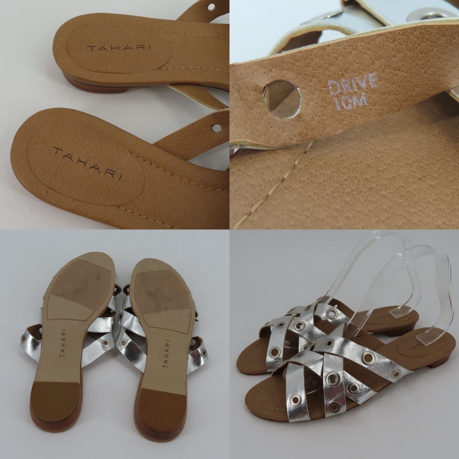 Vintage Tahari Drive Womens Sandal M Size 10 Faux Leather Silver Strappy Open Toe Flat Size US 10 / IT 40 - 8 Thumbnail