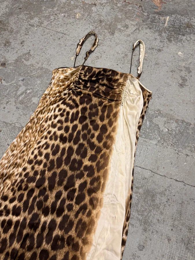Just Cavalli 2000s Cavalli White Leopard Print Long Silk Dress Size M / US 6-8 / IT 42-44 - 4 Thumbnail
