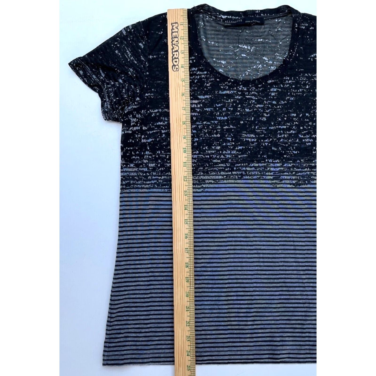 Allsaints VINTAGE AllSaints Women's Zane Rok Tee Striped Short Sleeve Crew Neck Pullover Casual Size S Gray Cotton Blend Knit Sold Regular Women’s Size S / US 4 / IT 40 - 7 Thumbnail