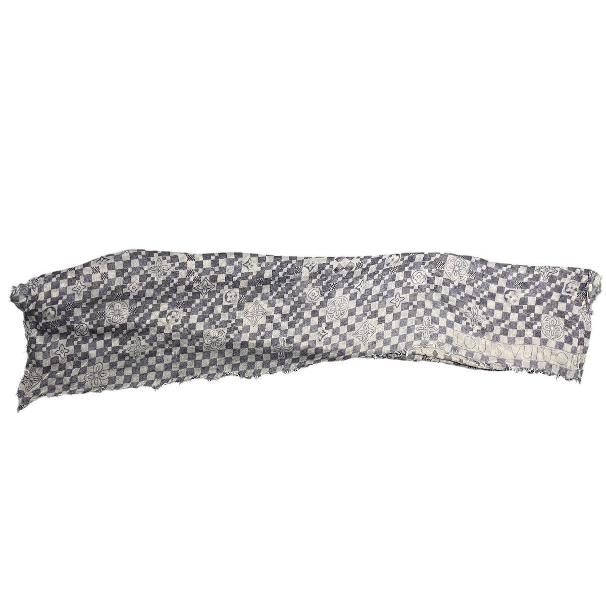 Louis Vuitton LOUIS VUITTON Cashmere Silk Damier Azur Monogram Print Scarf Size ONE SIZE - 2 Thumbnail