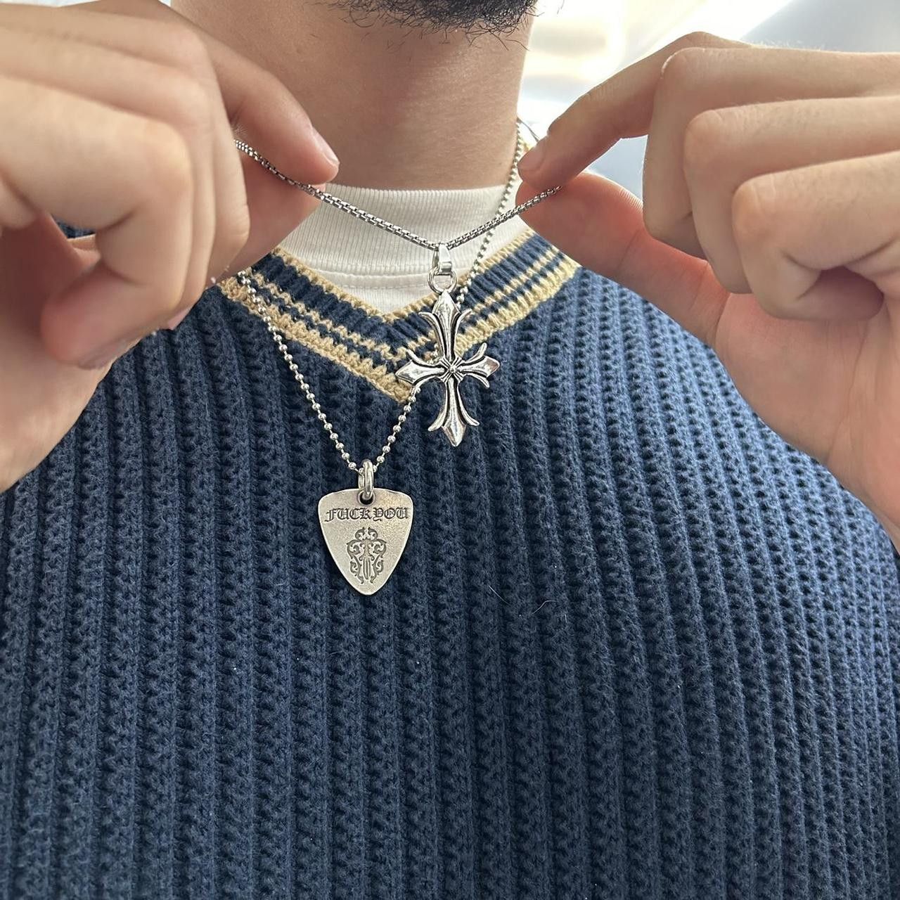 Japanese Brand × Vintage Y2K 2000s Chrome Silver Cross Punk Skater Hip Hop Chain Size ONE SIZE - 5 Thumbnail
