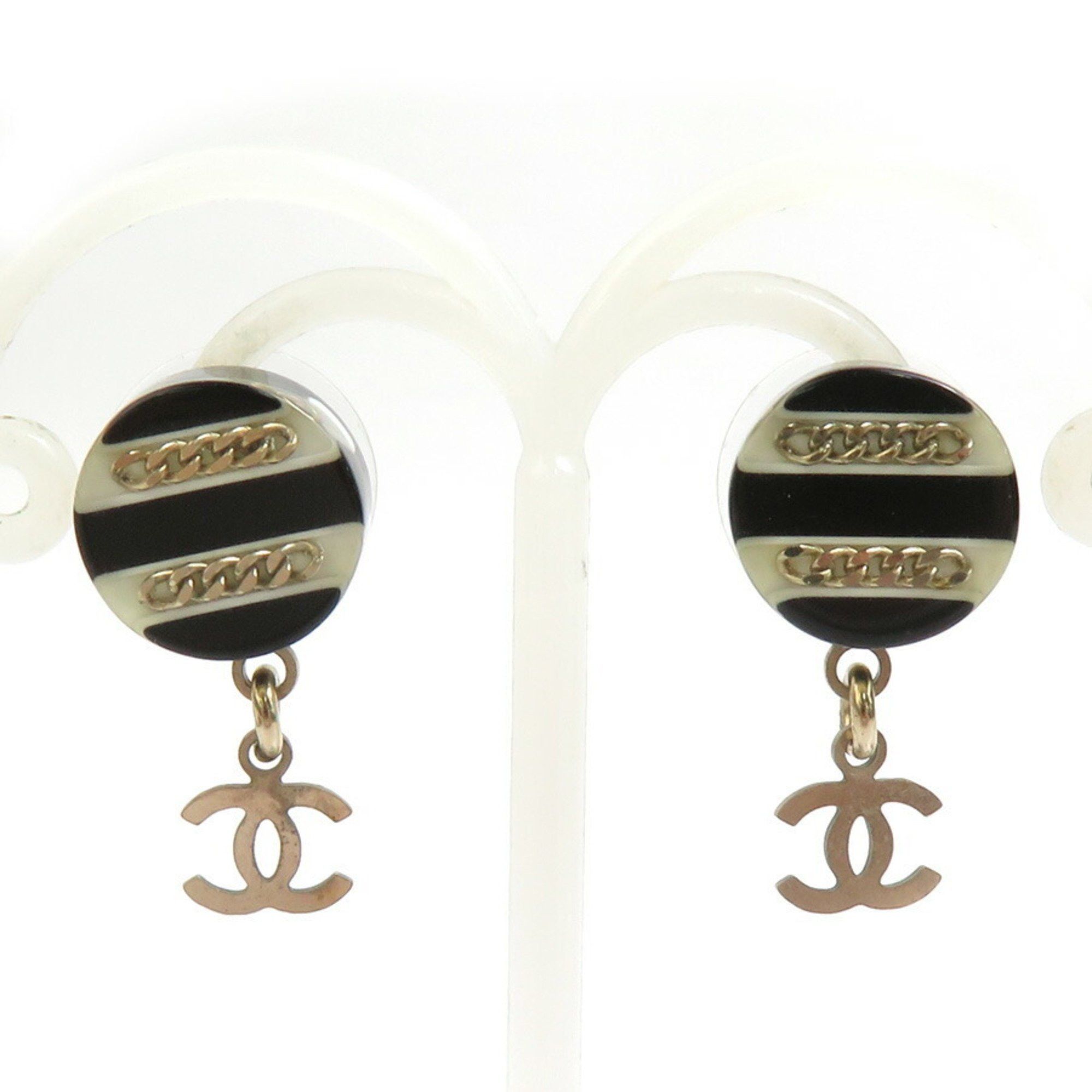 Chanel CHANEL Earrings, Resin, Metal, Black x White Gold, Women's, r10618g Size ONE SIZE - 1 Thumbnail