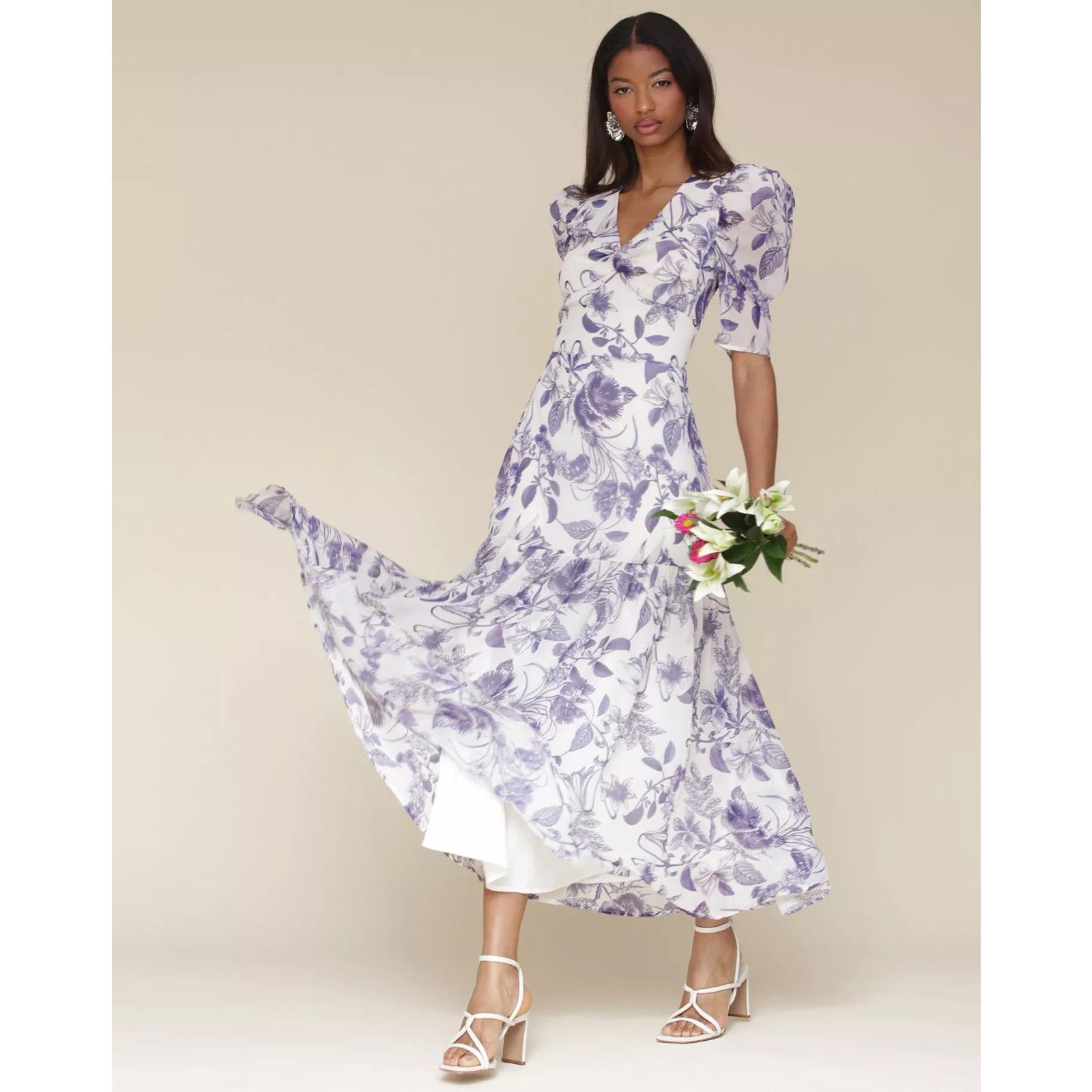 AVEC LES FILLES Avec Les Filles Women's Floral-Print Puffed-Shoulder Dress Size L / US 10 / IT 46 - 1 Thumbnail