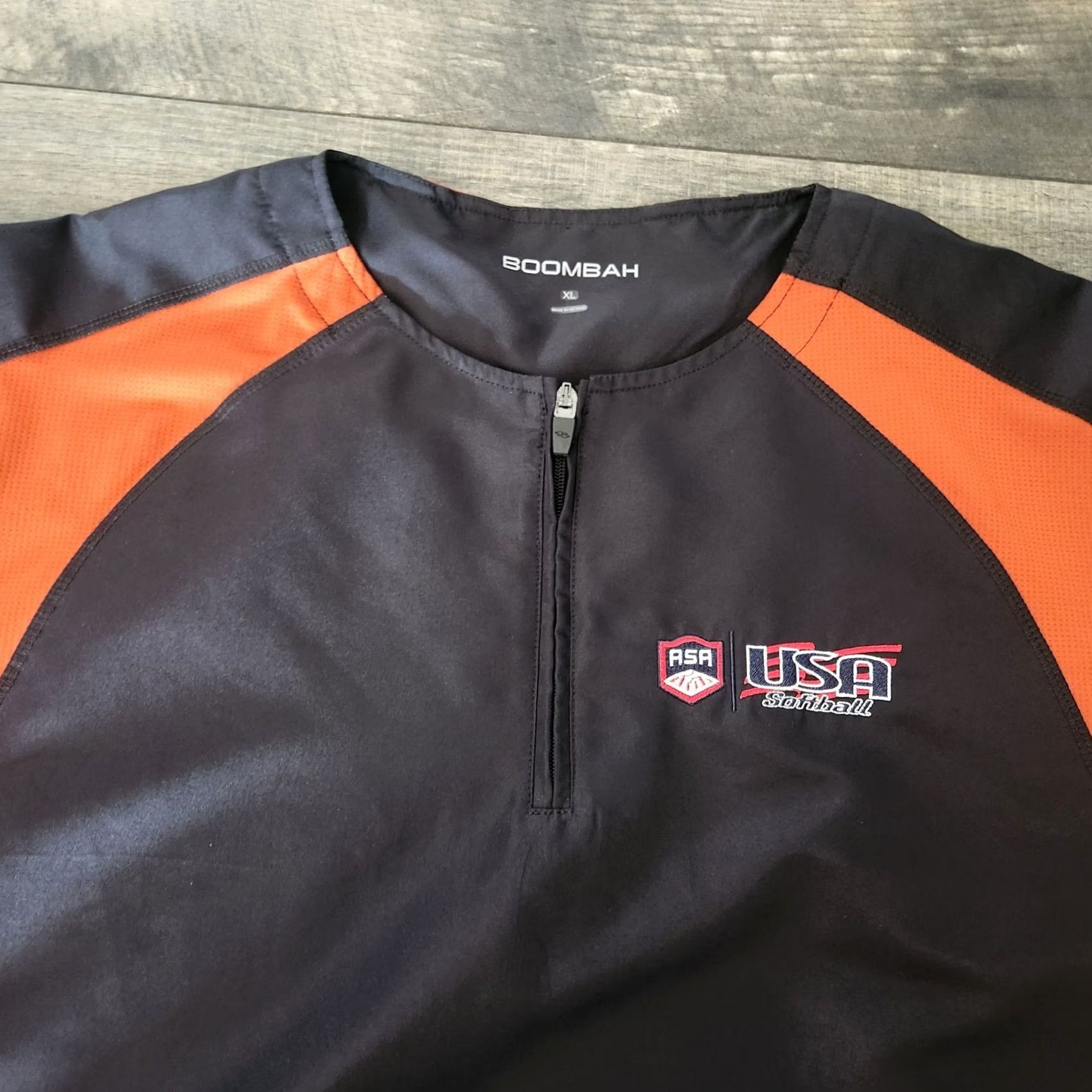 SAS ASA Boombah USA Softball 1/4 Zip Pullover Shirt XL Short Sleeve Batting Orange Mens Size US XL / EU 56 / 4 - 4 Thumbnail