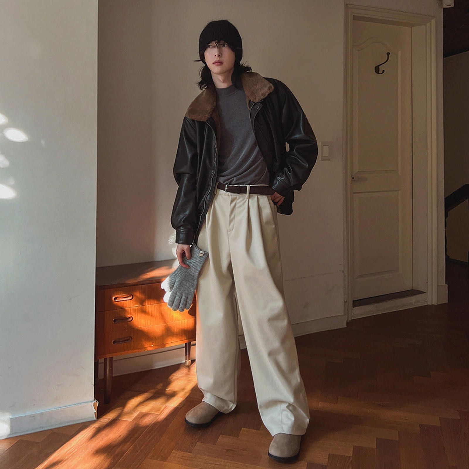 Other Beige Wide Leg Pants, Men's Relaxed Fit Trousers Size US 28 / EU 44 - 10 Thumbnail