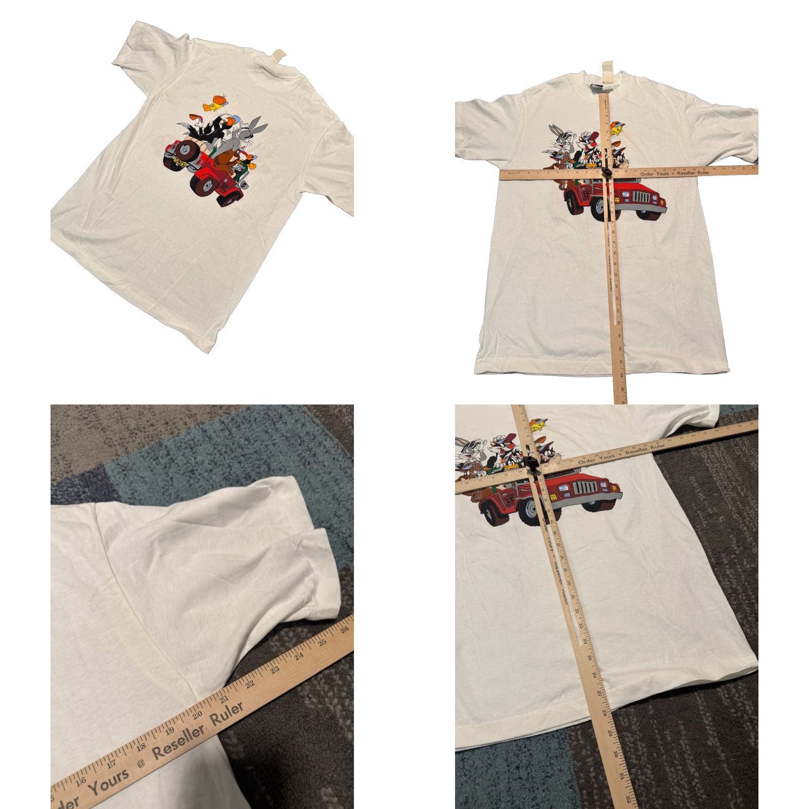 Vintage VINTAGE Warner Bros Looney Tunes T-Shirt L White Unisex 1990s 2-Sided Bugs Bunny Taz Daddy Jeep Size US L / EU 52-54 / 3 - 8 Thumbnail