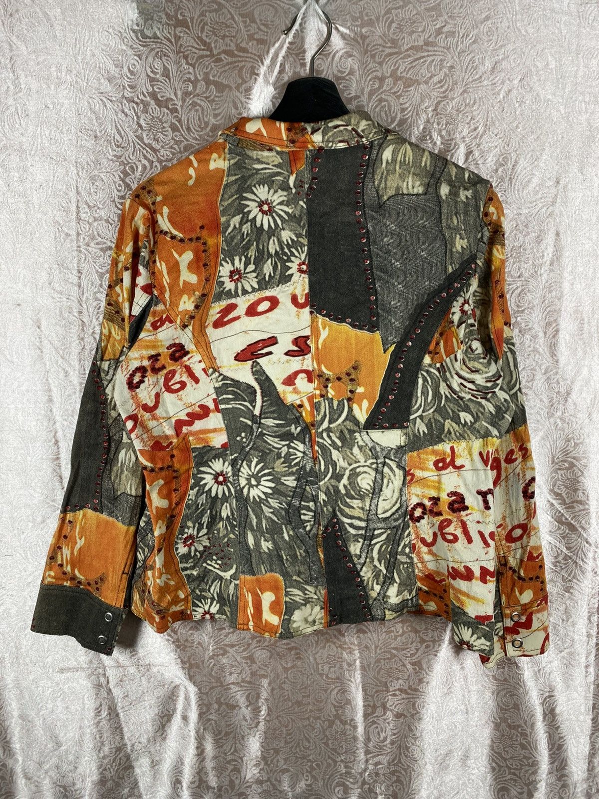 Kansai Yamamoto Kansai Bis Patchwork Art Jacket Floral Graphic Orange Grey Size L / US 10 / IT 46 - 13 Thumbnail