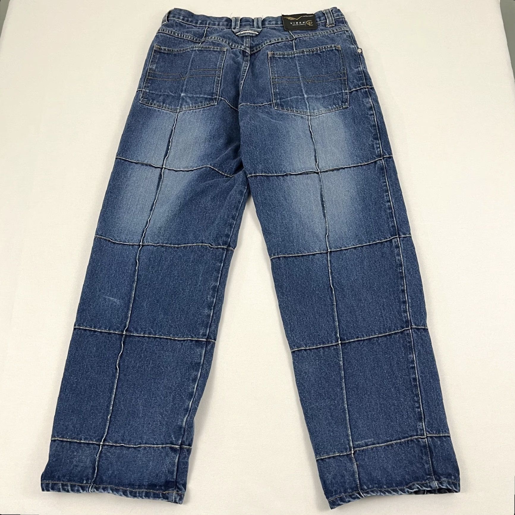 VIBE VINTAGE Vibes Gold Label Jeans Mens 34 x 31 Blue Denim Patchwork Skater Grunge Y2K Jeans Mens Blue Patchwork 34x31 Grunge Skater Y2K Size US 34 / EU 50 - 5 Thumbnail