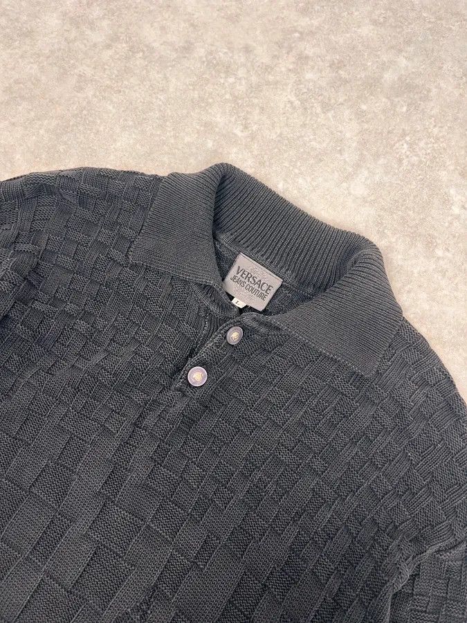 Versace 2000s Versace Black Waffled Textured Polo Size US M / EU 48-50 / 2 - 5 Thumbnail