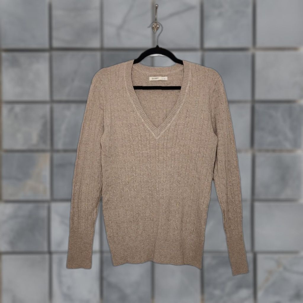 Old Navy VINTAGE y2k Old Navy Sweater V-Neck Large Cable Knit Tan Brown Unisex Adults L Pullover Size L / US 10 / IT 46 - 1 Thumbnail