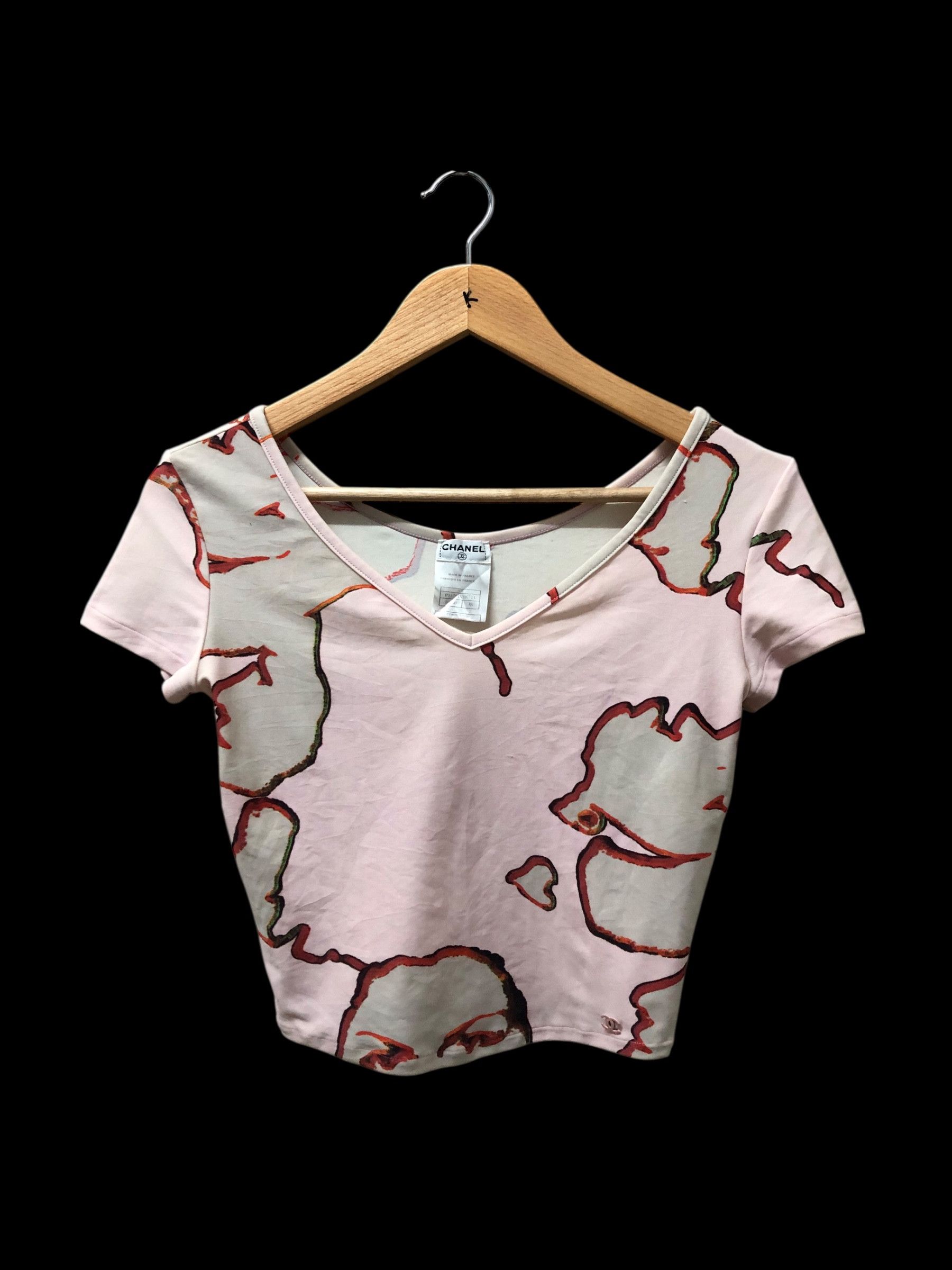 Chanel Rare Vintage Chanel Pink Face Portait V-neck top. Size S / US 4 / IT 40 - 1 Thumbnail