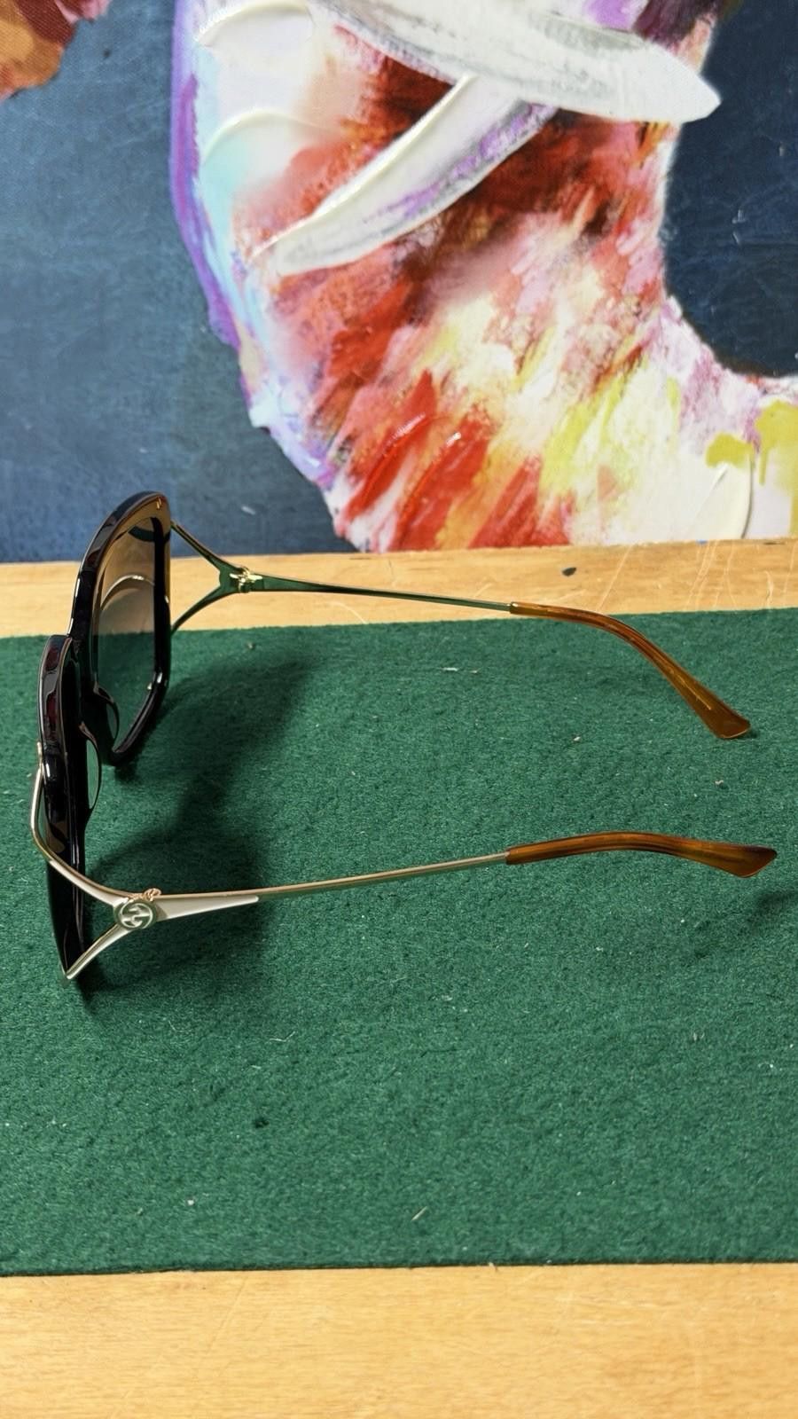 Gucci Gucci GG0647S Sunglasses Black Gold Green Lenses Italy Size ONE SIZE - 3 Thumbnail