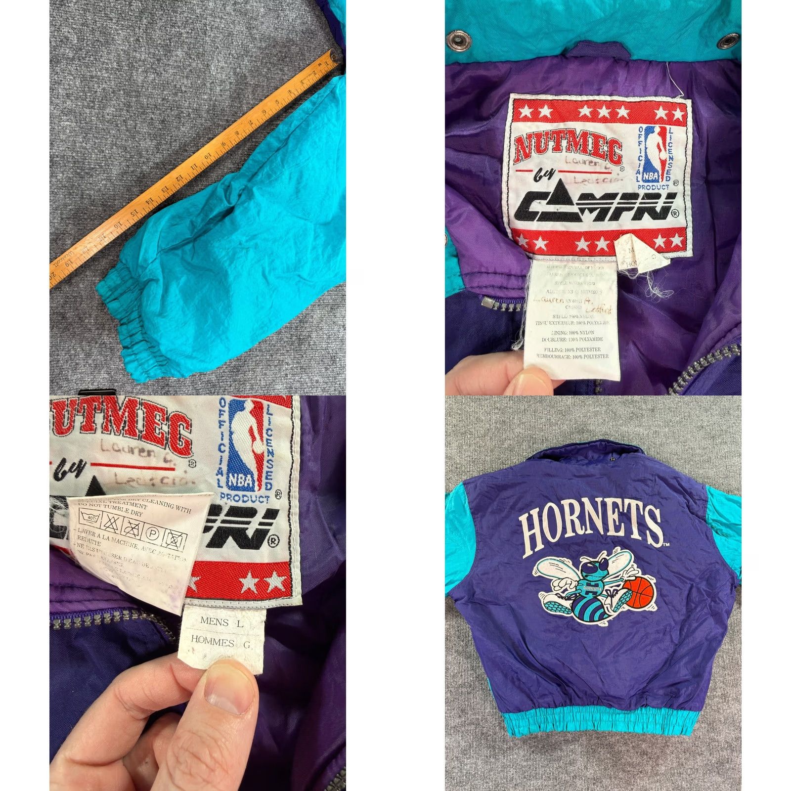 Nutmeg VINTAGE Nutmeg Charlotte Hornets Windbreaker Jacket XL Teal Purple 90s NBA Embroidered Logo Zip Snap Mens Size US XL / EU 56 / 4 - 9 Thumbnail