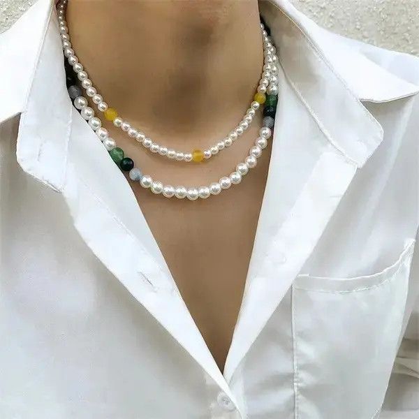Japanese Brand 2 Pearl Necklace Casual Chain Jewelry Classic Imitation Bead Size ONE SIZE - 3 Thumbnail