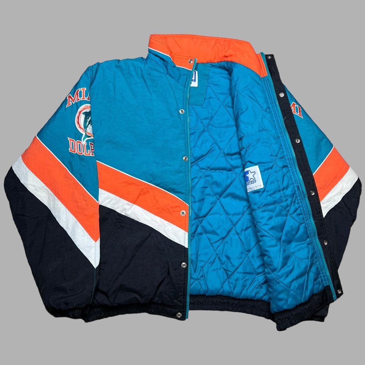 NFL × Starter × Vintage Vtg 1990s NFL Miami Dolphins Zip Up Starter Puffer Jacket Size US XL / EU 56 / 4 - 2 Thumbnail