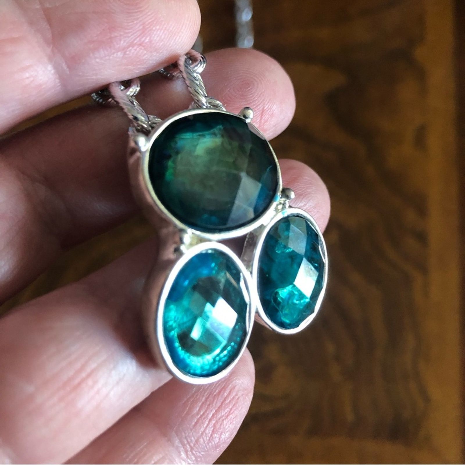 Handmade Hand crafted faceted peacock blue link chain necklace Size ONE SIZE - 15 Thumbnail