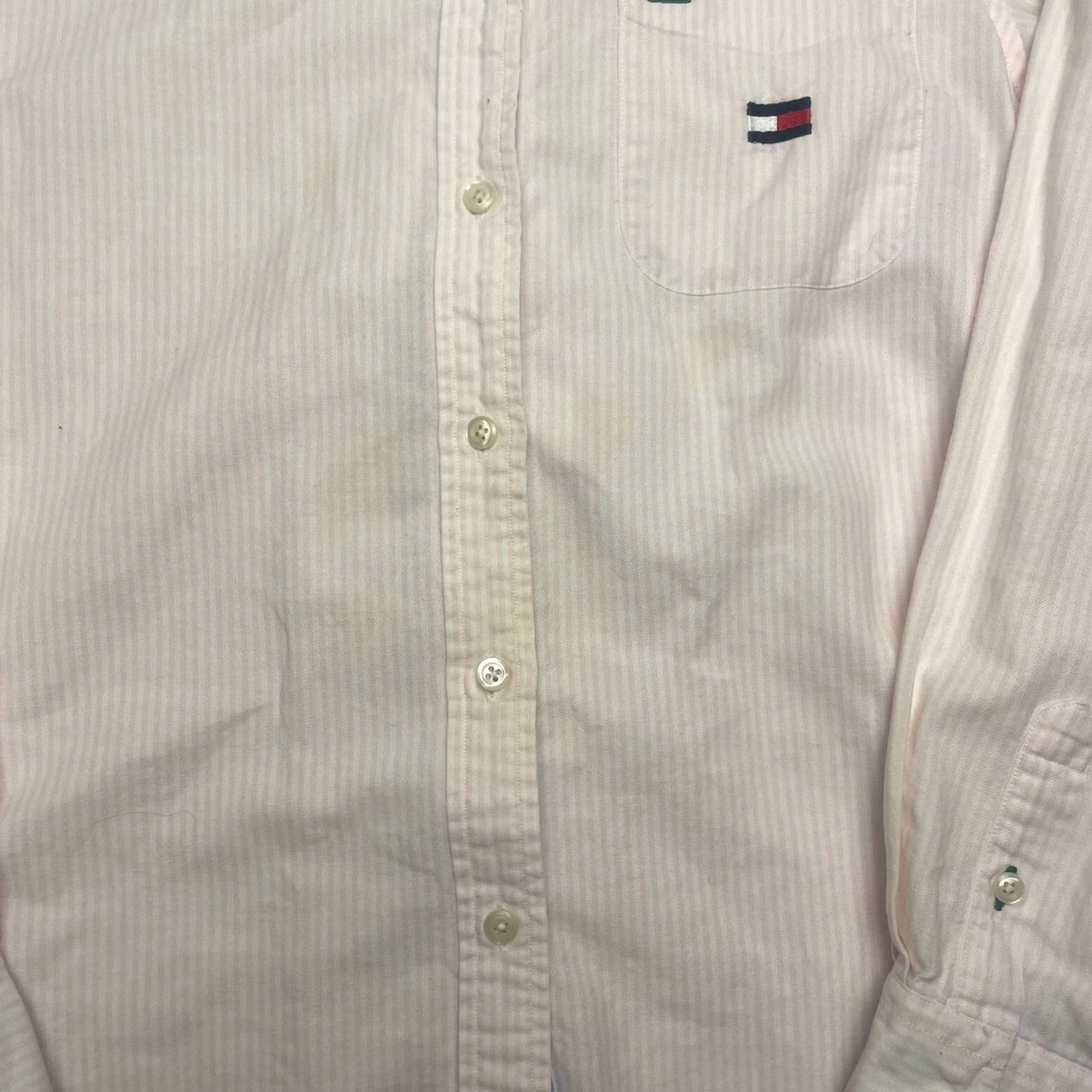 Tommy Hilfiger VINTAGE Tommy Hilfiger Shirt Medium Pink and White Striped Long Sleeve Y2K Men Size US M / EU 48-50 / 2 - 5 Thumbnail