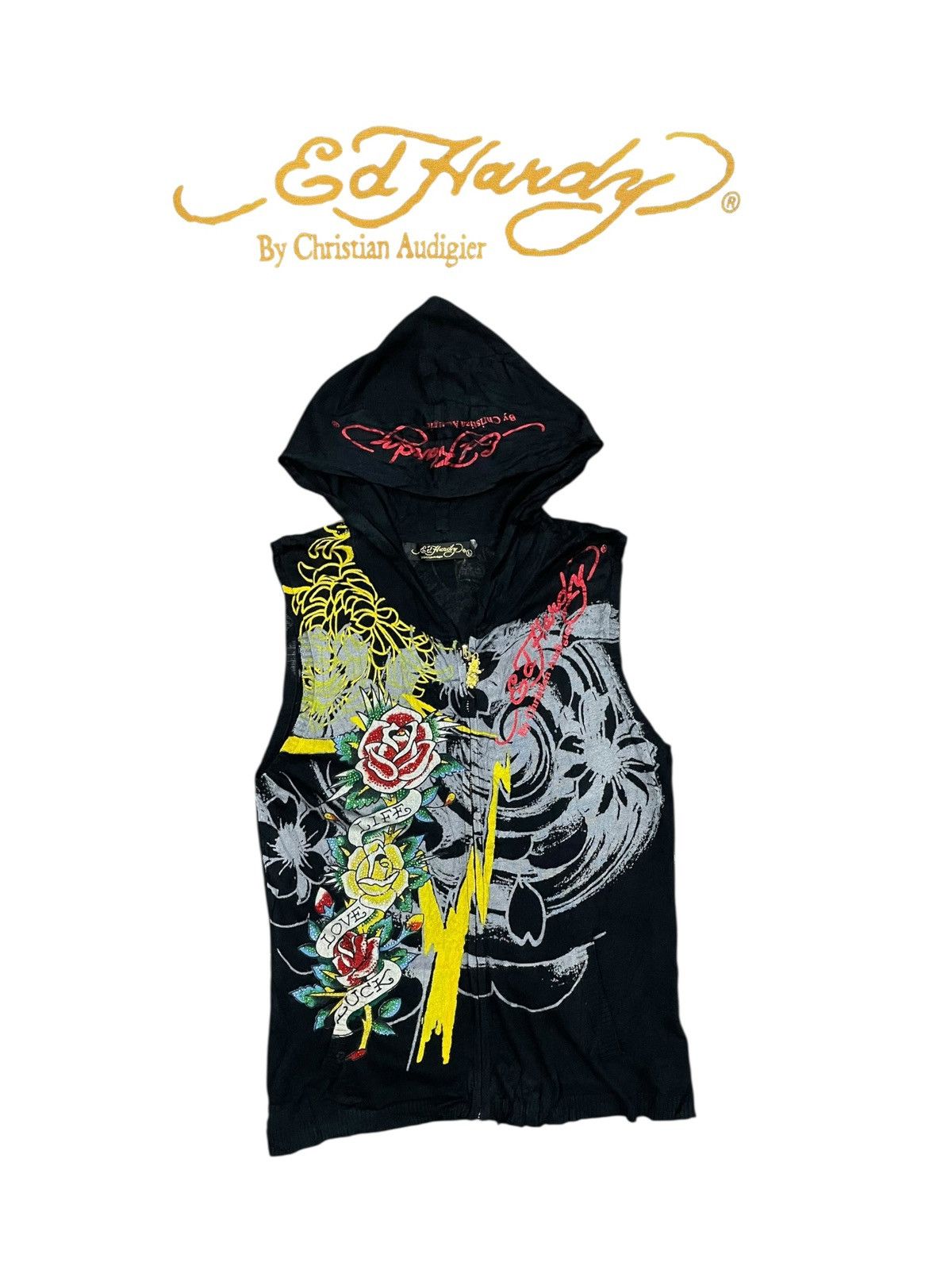 Christian Audigier Ed Hardy By Christian Audigier Sleeveless Hooded Sweatshirt Size M / US 6-8 / IT 42-44 - 5 Thumbnail