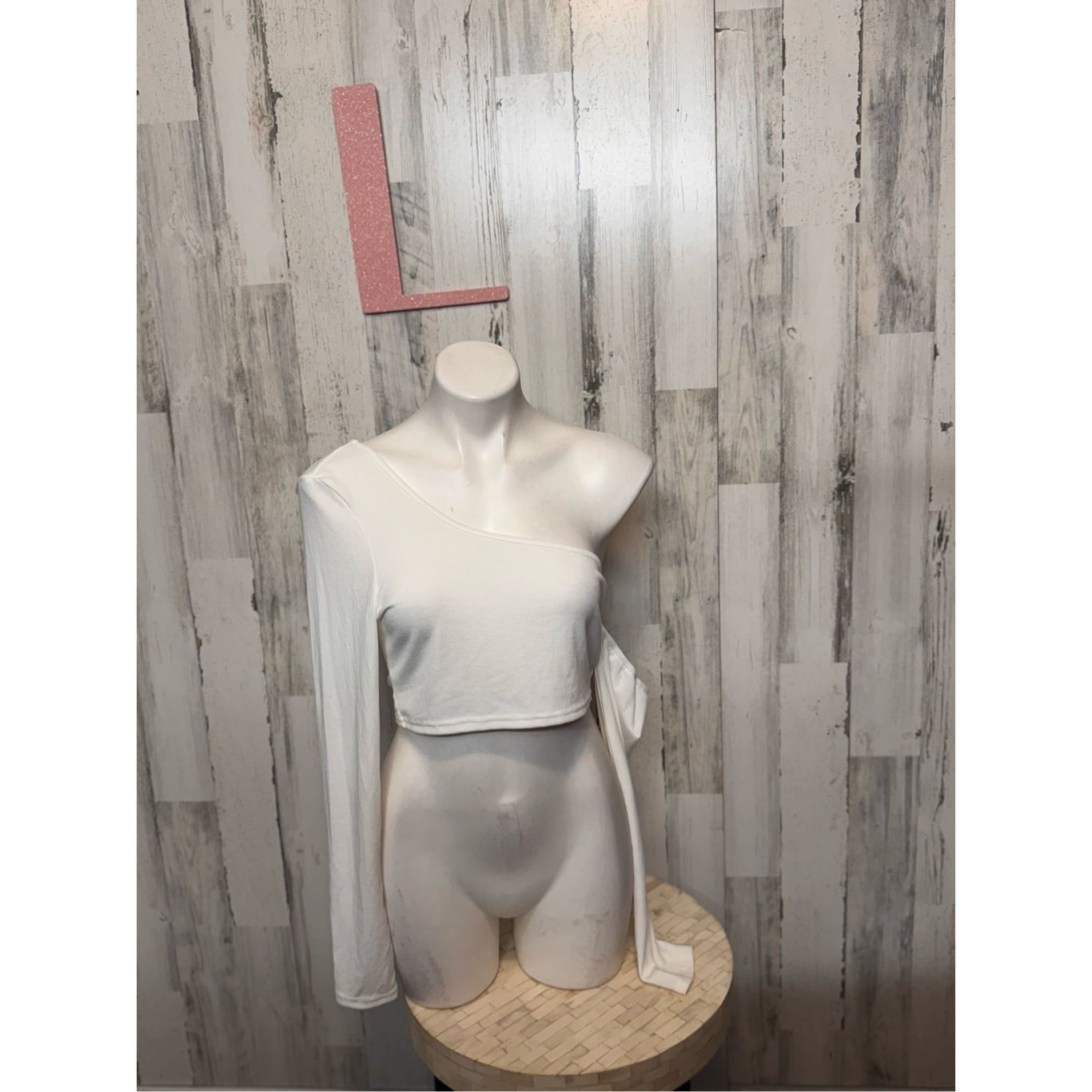 Other SHEIN White One-Shoulder Wrap Tie Crop Top Long Sleeve Size Size L / US 10 / IT 46 - 2 Thumbnail