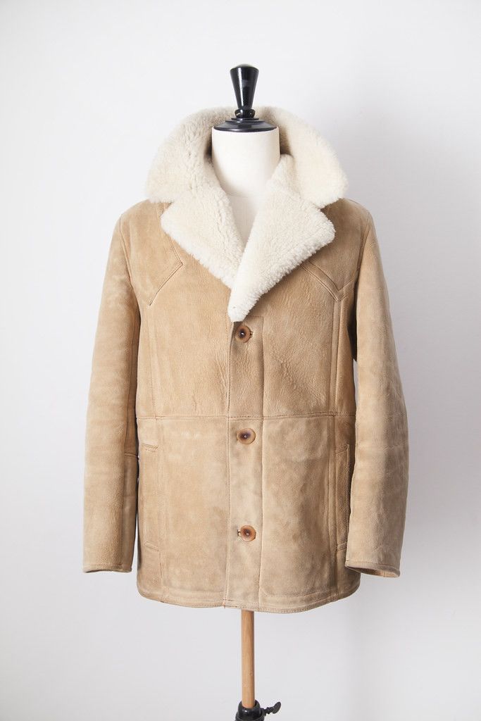 image of Vintage 1970's French Shearling Coat in Beige, Men's (Size Small)