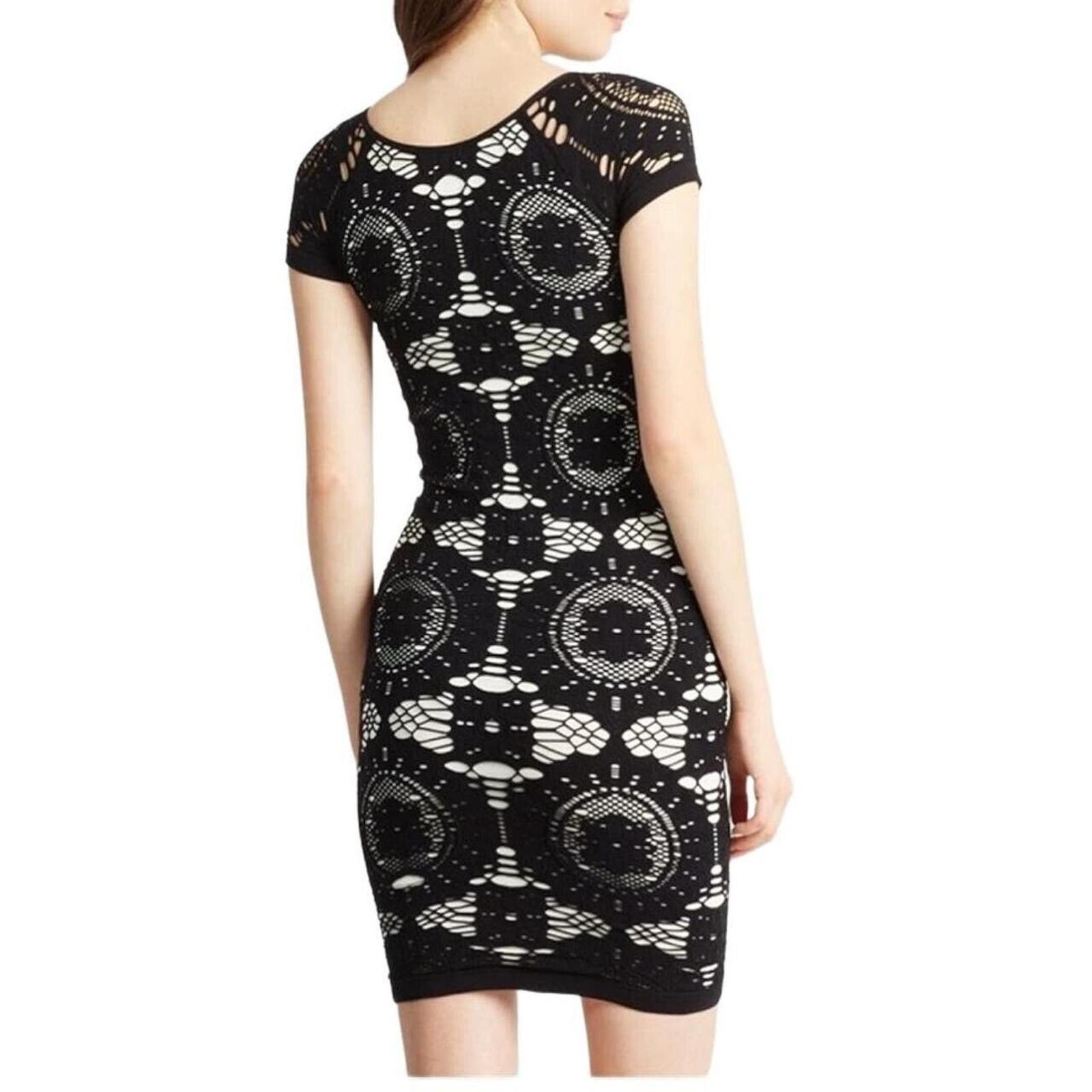 forever 21 black crochet dress Forever 21 Black Crochet-Paneled Belted Dress Large L