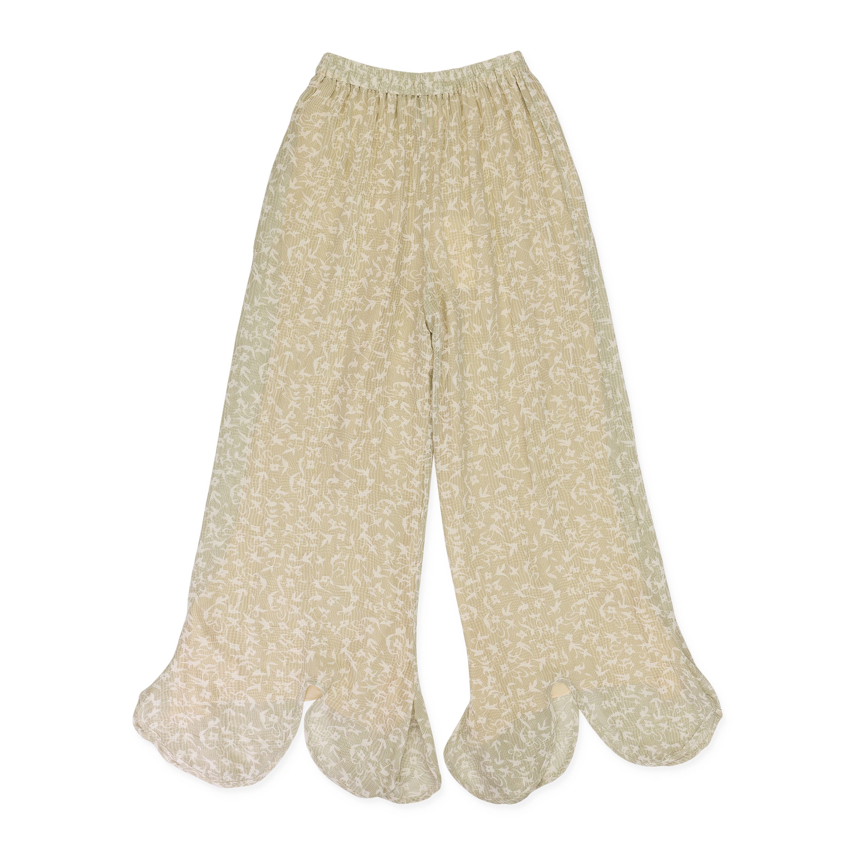 GREEN/WHITE/BEIGE WISPY FLARED LEG STRAIGHT TROUSERS SIZE S
