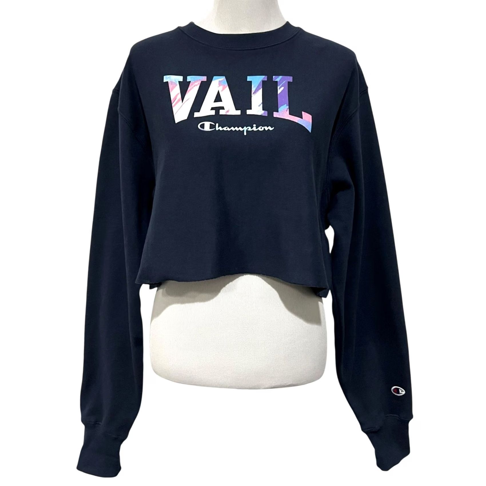 Champion Vail Colorado Champion Sweatshirt Crew Neck Cropped Reverse Weave Navy Blue Sz M Women Pullover Casual Sports Ski Size M / US 6-8 / IT 42-44 - 2 Thumbnail