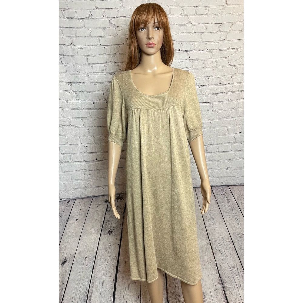 Bcbgmaxazria NWT New $210 BCBGMAXAZRIA Knit Rayon Beige Short Sleeve Dre Size L / US 10 / IT 46 - 1 Thumbnail