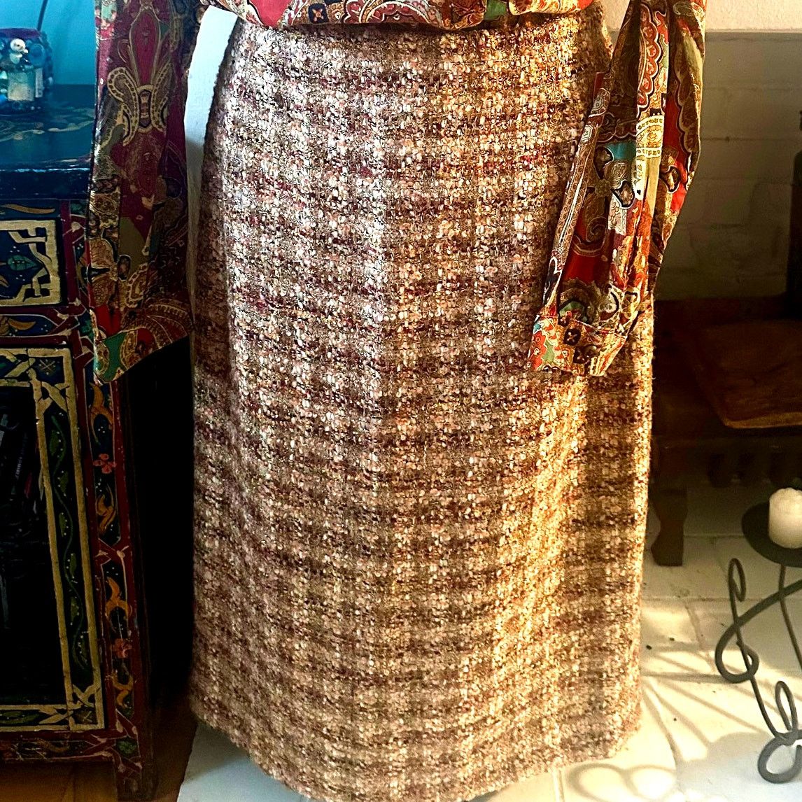 Lafayette 148 NEW LAFAYETTE 148 NUBBY TWEED SKIRT GOLD FLECKS 10 Size 32" / US 10 / IT 46 - 1 Thumbnail